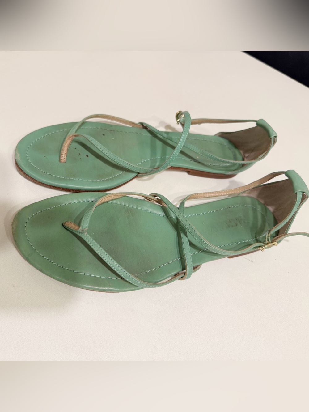J. Crew Mint Green Leather Strappy Sandals